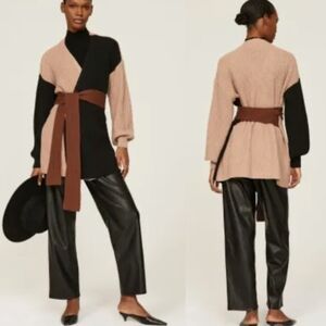 Love, Whit by Whitney Port Color block Cardigan Womens XS Brown Black Sweater